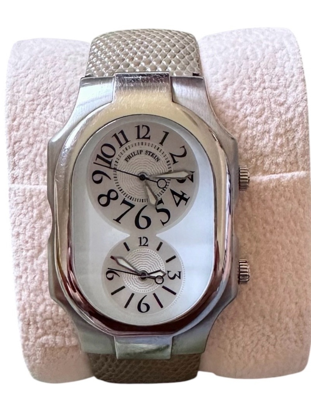 Philip Stein Dual Time Watch - Silver & White Dial